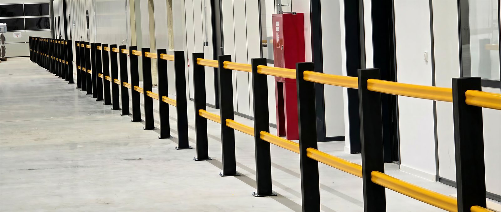 Individuell geplantes schwarzes Schutzgeländer mit gelben Querholmen